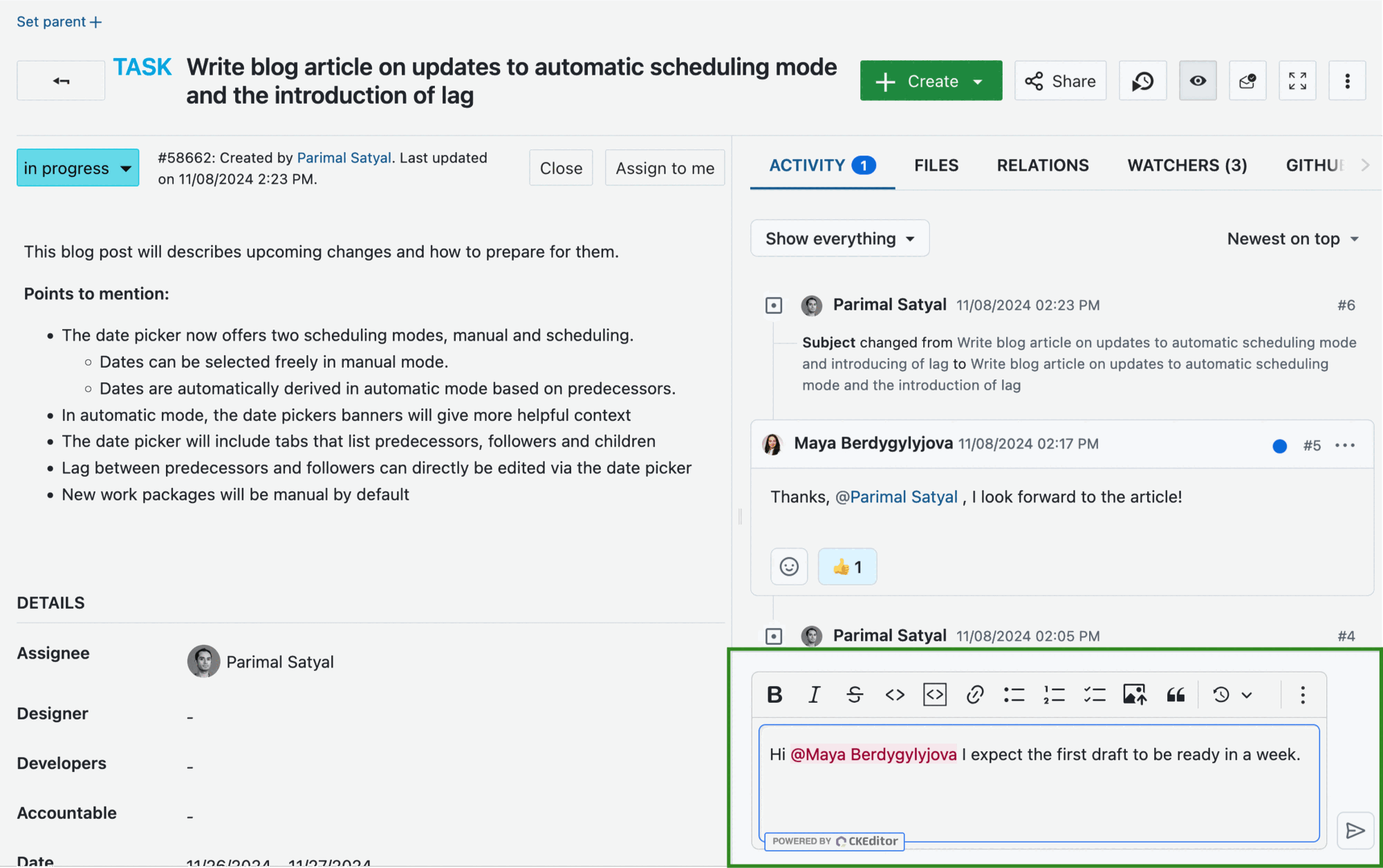 The comment box expands when you write your comment