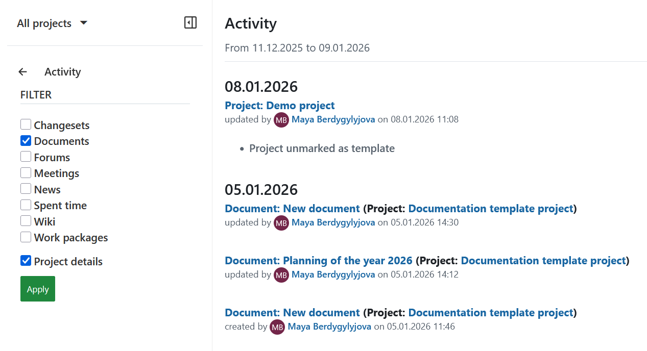 overall activity meeting filter