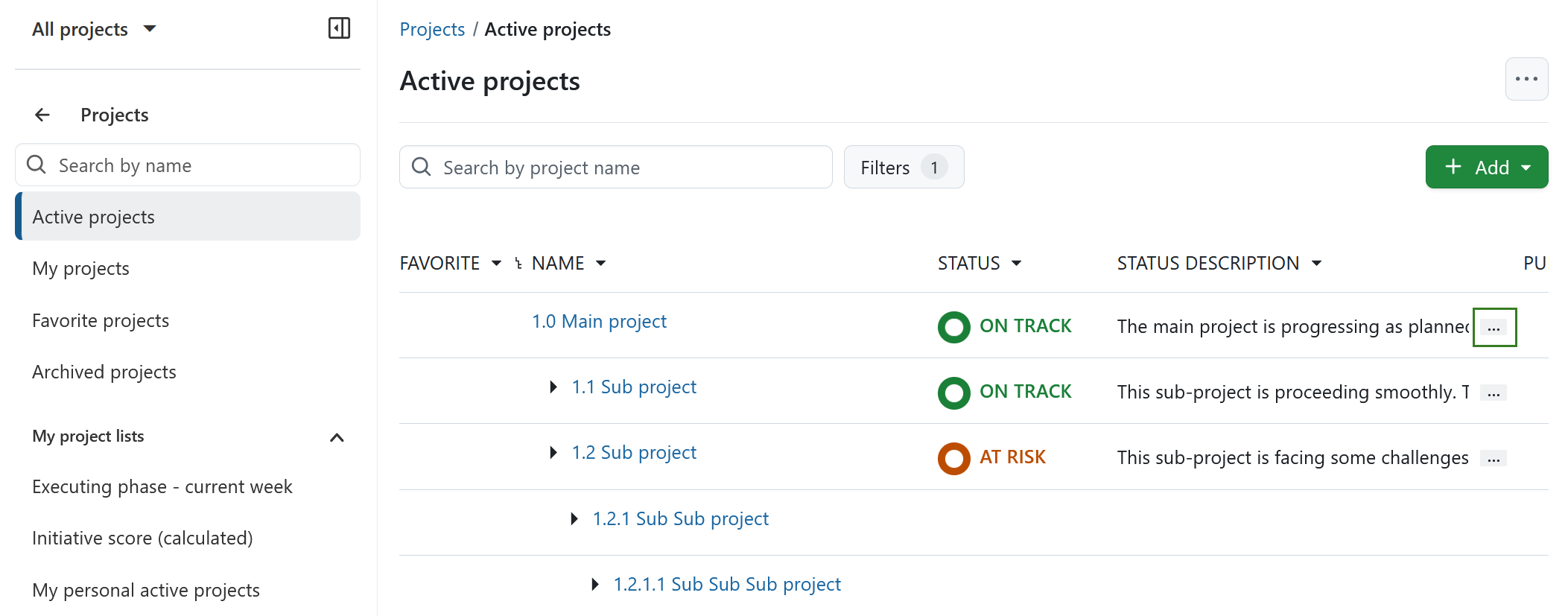 Open a project description in the project lists view in OpenProject