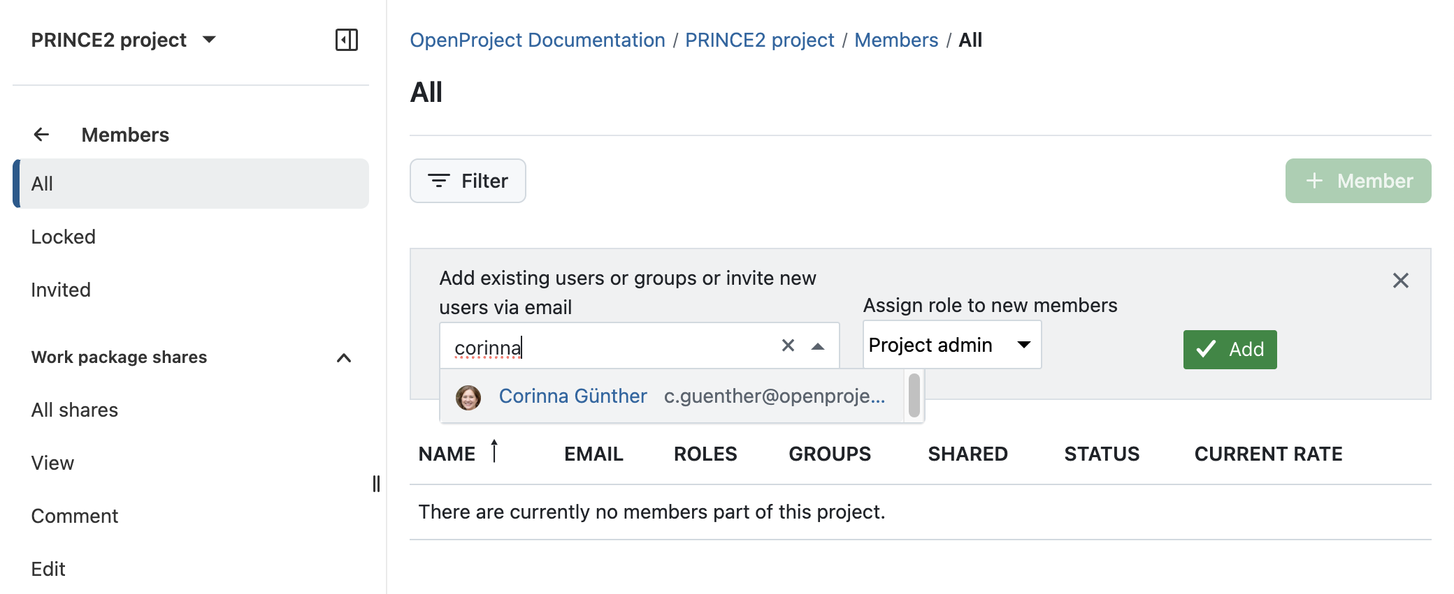 Follow the PRINCE2 process with OpenProject: Start up a project by adding members to your project