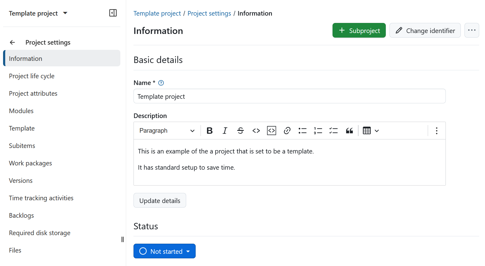 A project template example