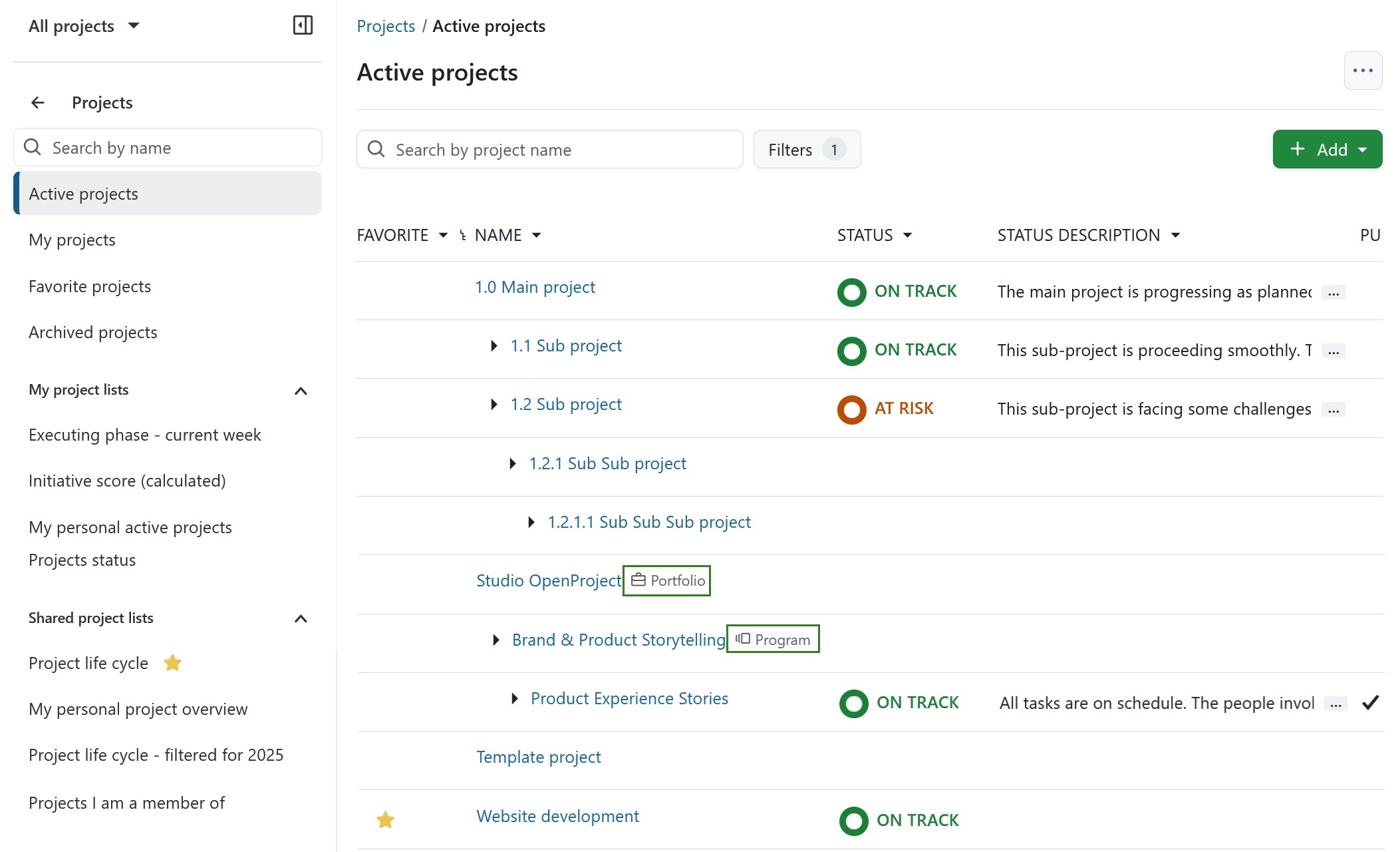 A list of all projects in OpenProject